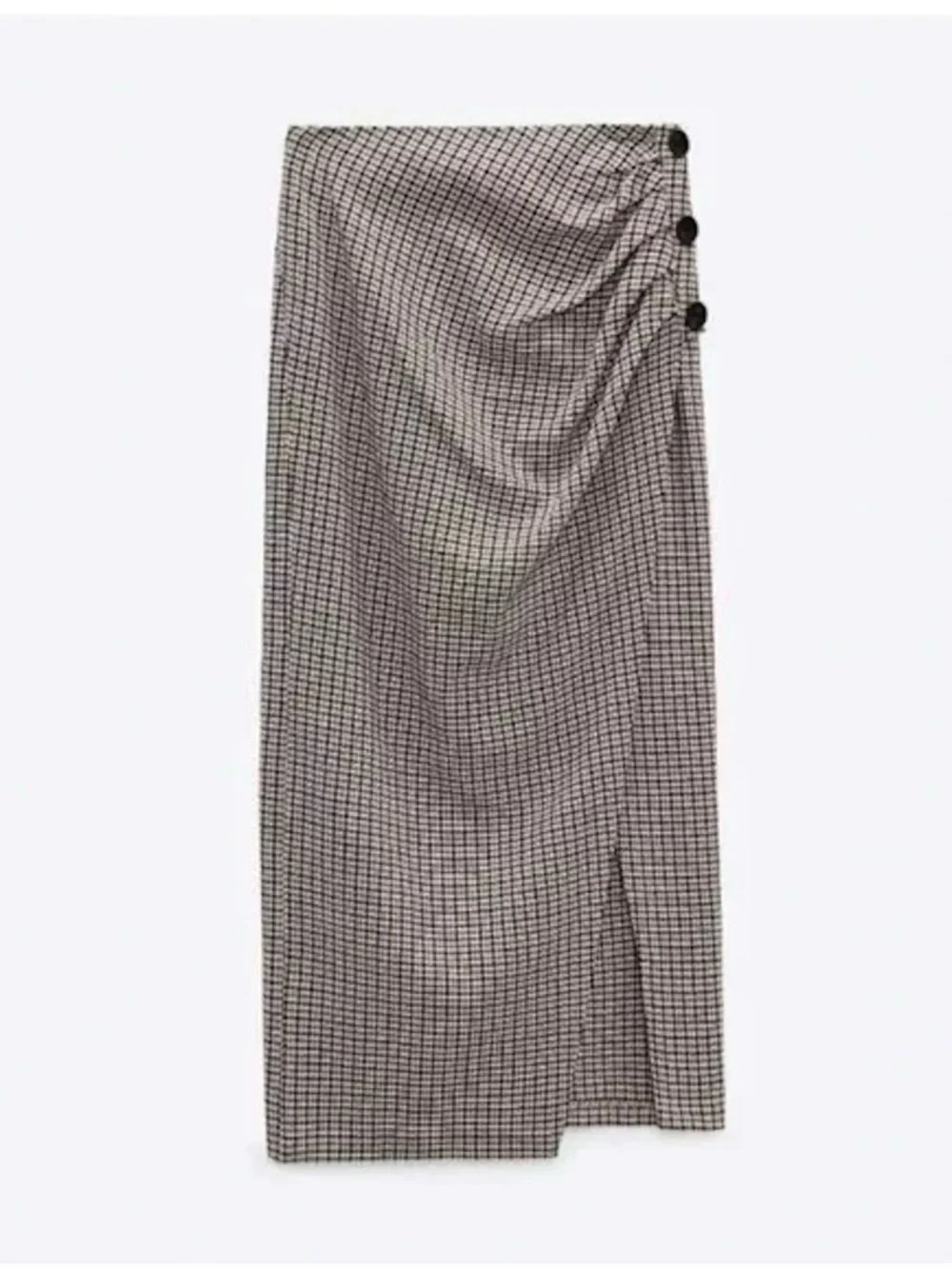 Zara‎ Wrap Buttons Pencil Skirt Plaid Houndstooth Check Size M NWOT